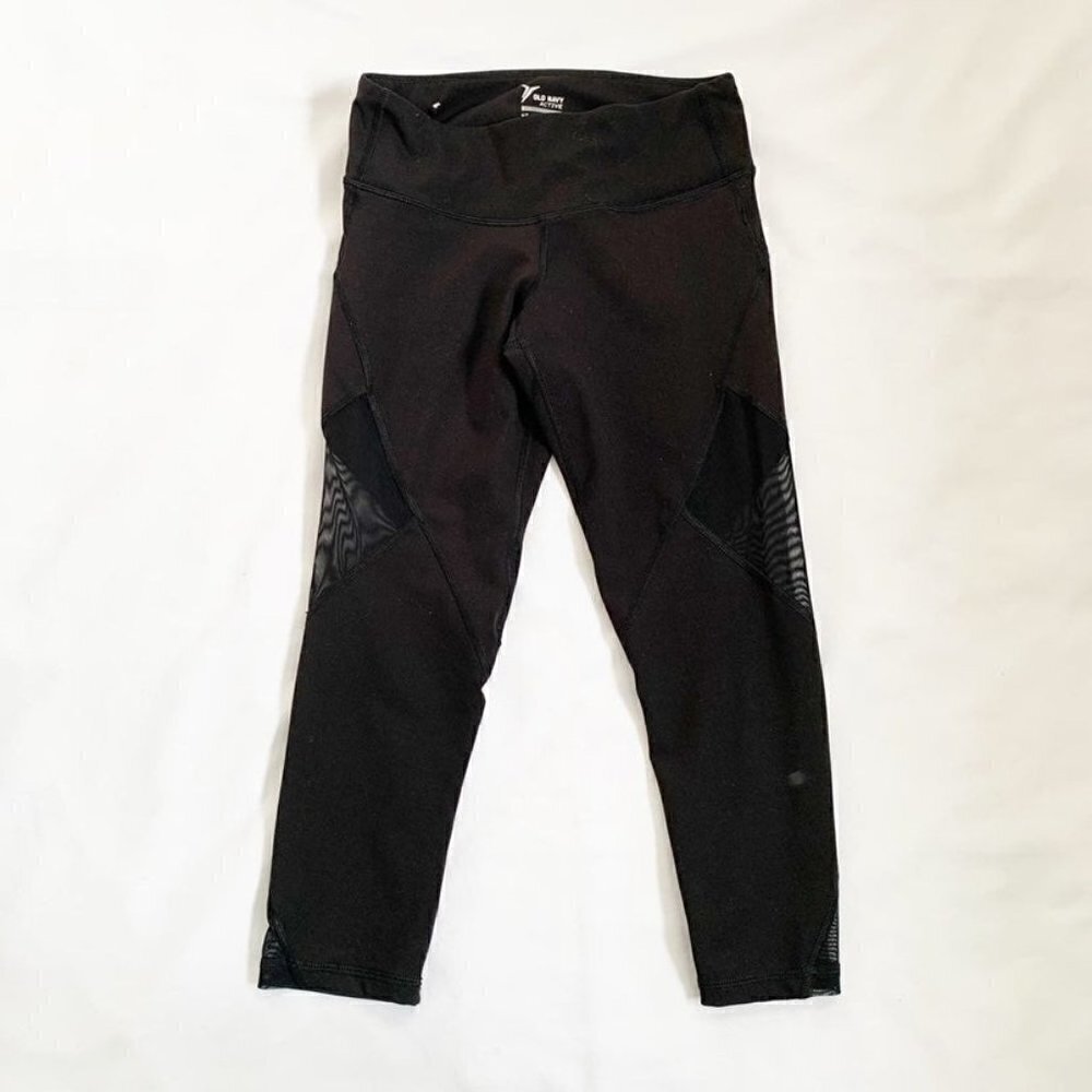 Old Navy Active Go-Dry Black Mesh Panel Cropped Leggings Womens Size Small - Picture 1 of 7